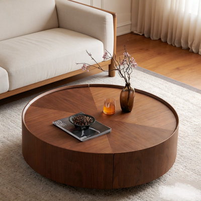 Tables basses de 35,4 pouces, conception circulaire en noyer, convenant aux salons, aux chambres et aux bureaux.