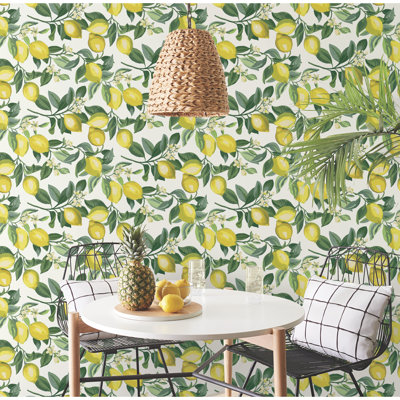 Lockehaven Lemon Zest 16.5' L x 20.5" W Peel and Stick Wallpaper Roll