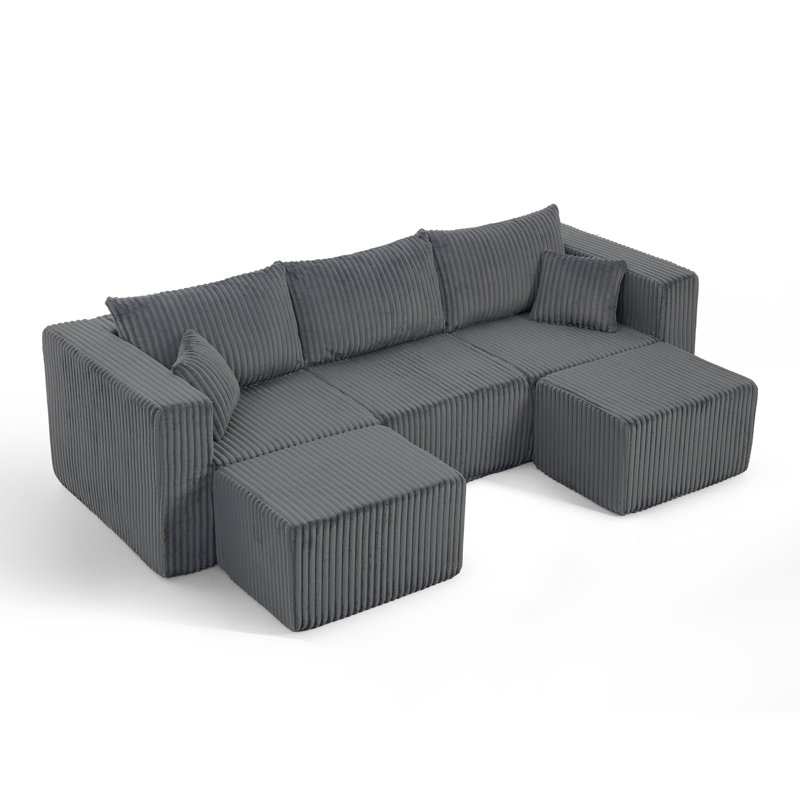 Canapé modulaire compact en velours côtelé, Gris