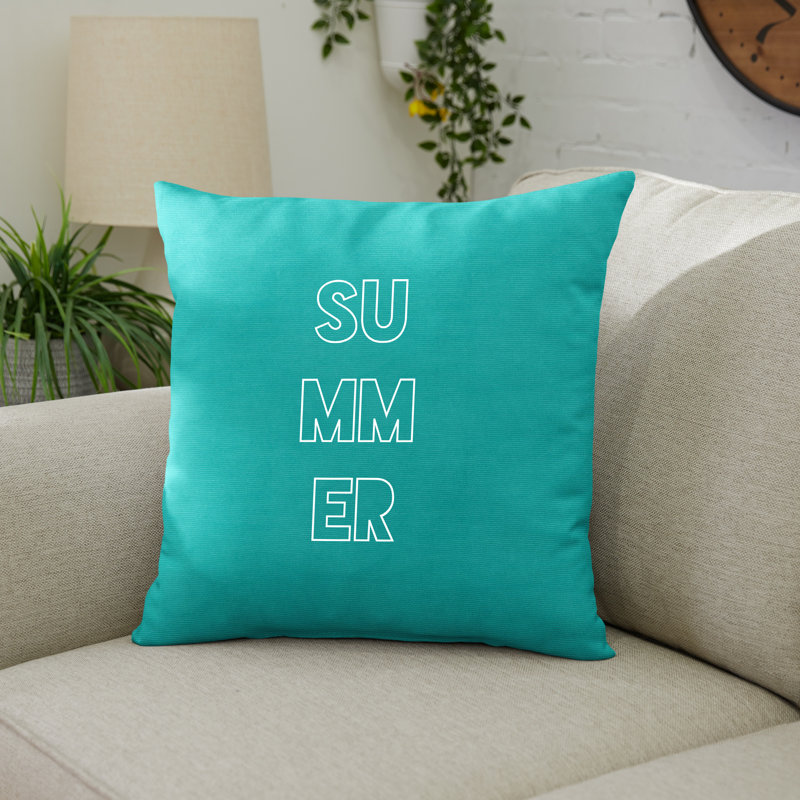 Embroidered Outdoor Reversible Throw Pillow, 18" H x 18" W, Sky Blue