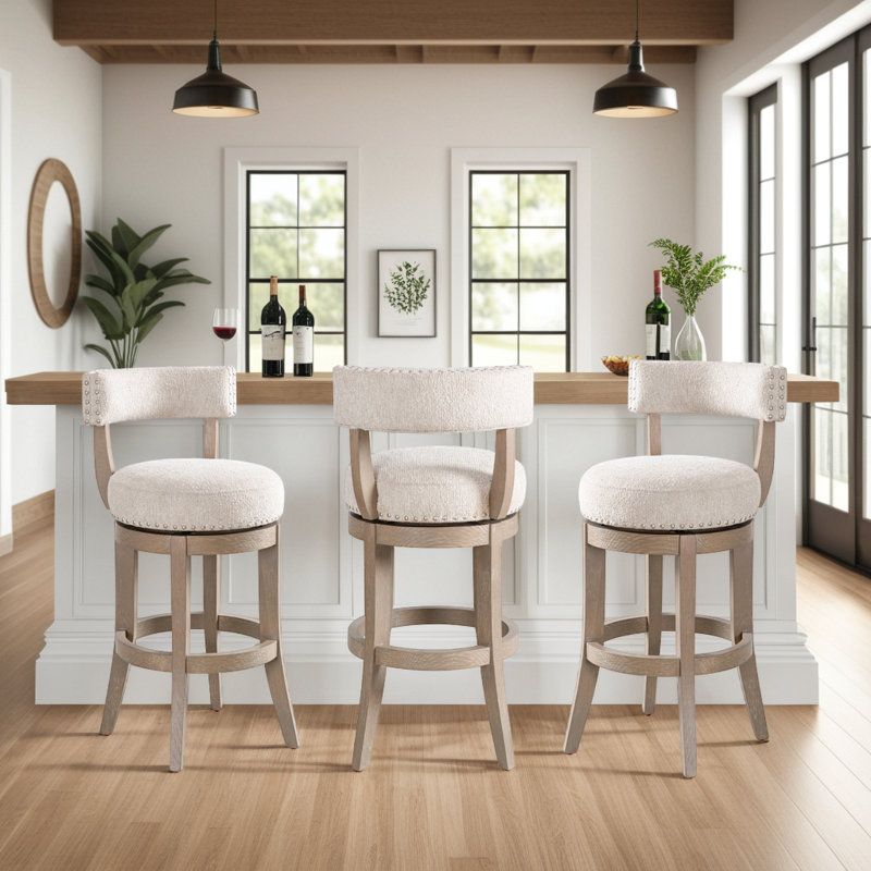 Tabouret de bar pivotant Granby, Bois délavé, 3, Tabouret de bar (siège d'une hauteur de 30 po)