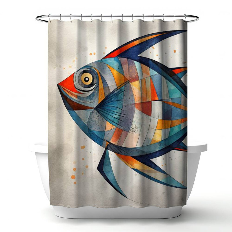 Shower Curtain AN524 – Polyester Shower Curtain, Dye Sublimation Print, 71" W × 74" L