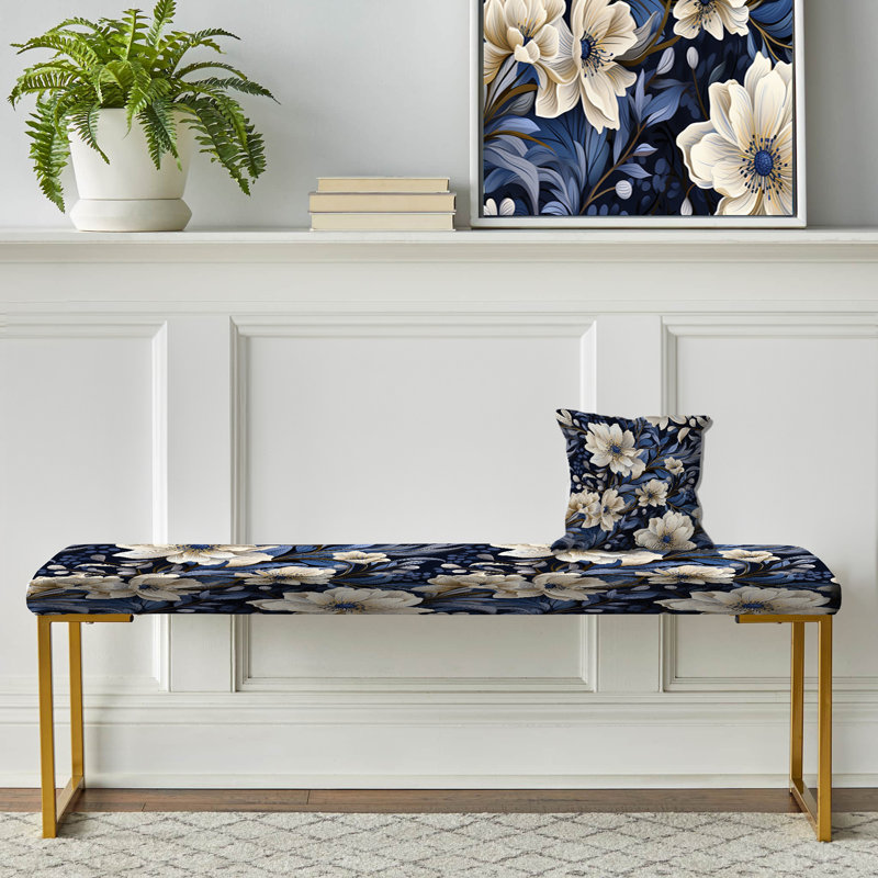 Upholstered Gold Bench, Twilight Whispers Moody Patterns