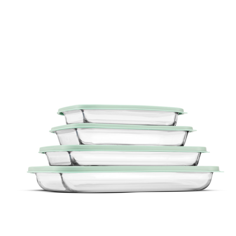 Ensemble de 4 contenants à cuisson en verre, vert sauge, Vert