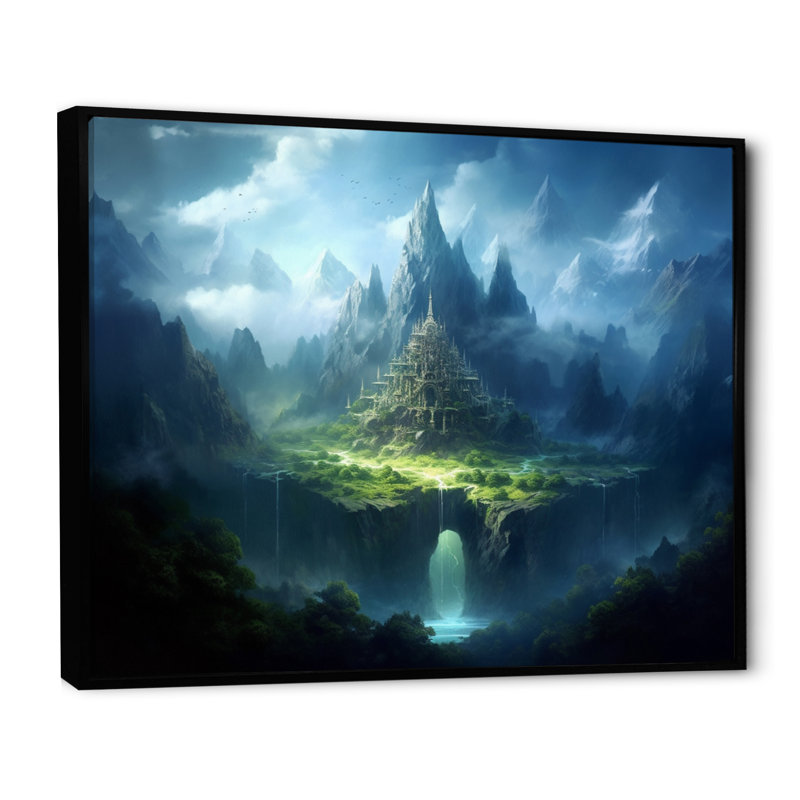 Château de conte de fées V sur toile, H 34 po x l 44 po x P 1,5 po, Cadre flottant noir