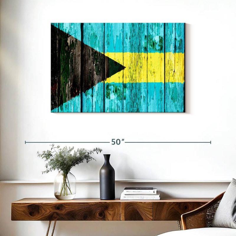 Drapeau Borges en bois des Bahamas, H 24 po x l 36 po