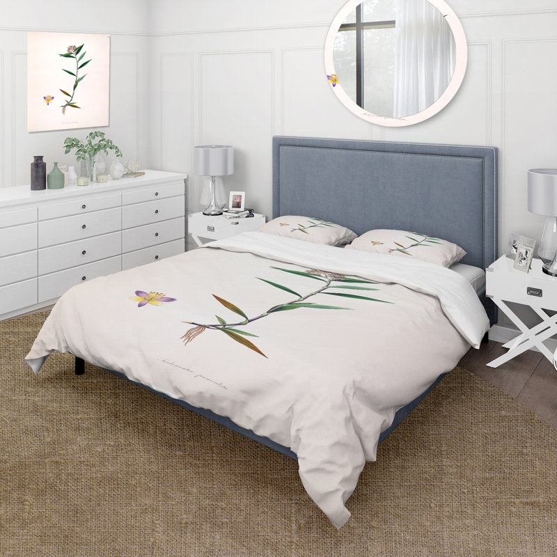 Ensemble de housse de couette en microfibre vert / mauve / jaune, Housse de couette pour grand lit et 2 taies décor