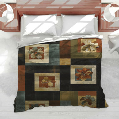 Édredon floral à motif géométrique Mid-Century