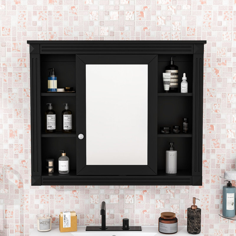 Armoire à pharmacie murale avec miroir et tablettes de rangement Yolandia, Noir