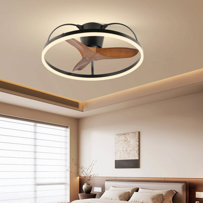 Ventilateur de plafond à pales en bois massif avec lumière et télécommande - Conception à profil bas de 24 po, ventilateur à DEL encastré moderne à intensité variable 3000-6000K, Fandelier pour chambre à coucher, cuisine, salon