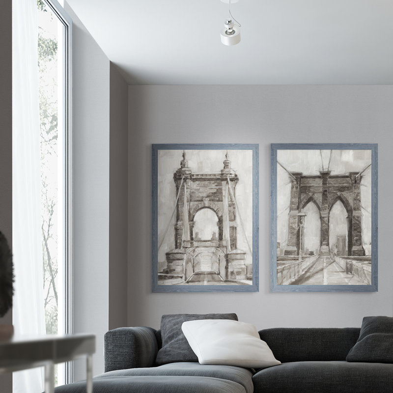 «Bridge Crossing I», ensemble de 2 reproductions d'art encadrées, H 20 po x l 16 po x P 1,25 po, Pas de tapis
