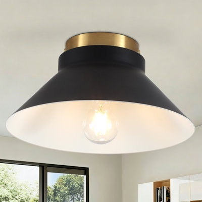 1-Light Black And Gold Flush Mount Light