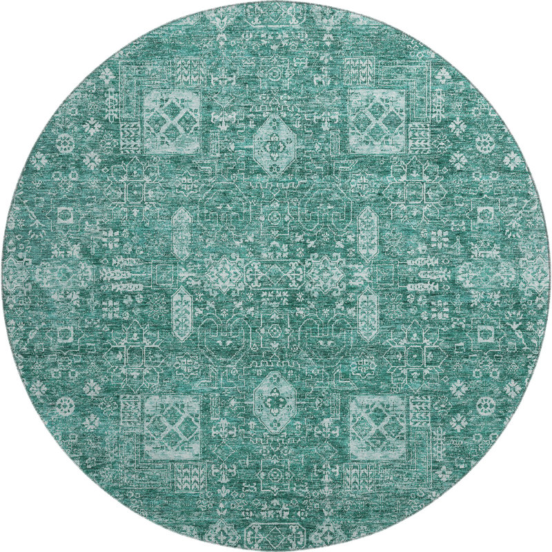 Premium Machine Washable Cerrito Teal Rug, Round 8'