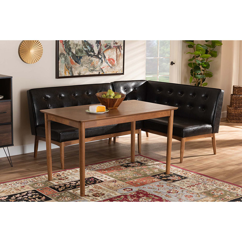 Imre 3-Pc Solid Wood Dining Set in Dark Brown/Walnut Finish, 27.6'' H X 47.2'' W X 27.6'' D