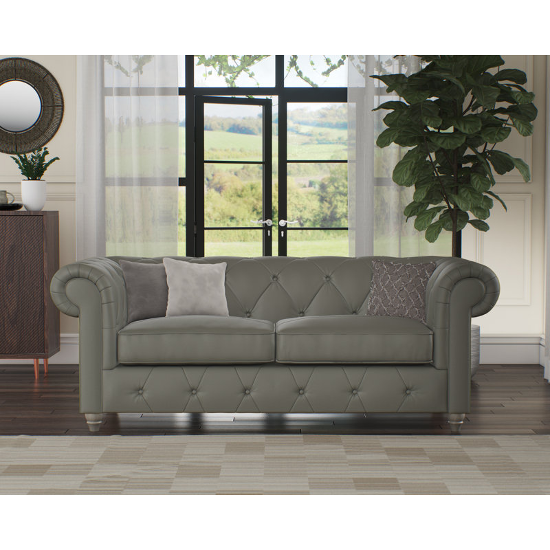 Melrose 3 Seater Leather Sofa, Washed Oak, Stone Grey