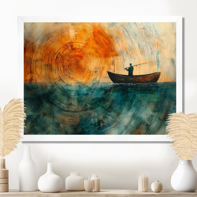 Pêche, tranquillité en bois, diapositive, paysage I - Bateau, pêche, art mural
