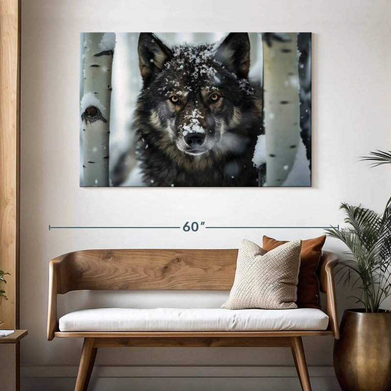 Loup noir Brampt avec des trembles dans la neige, H 32 po x l 48 po