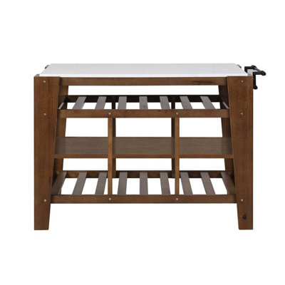 Alaroa Kitchen Island, Marble Top & Rustic Brown Finish