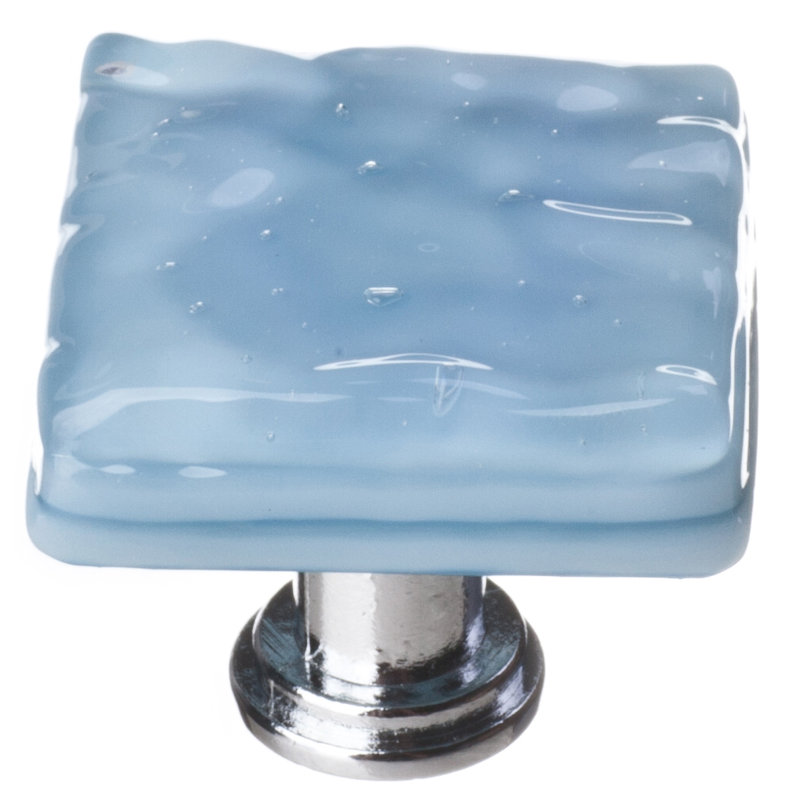 Glacier Square Knob, Polished Chrome, Powder Blue