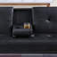 Table de salon pliable en similicuir de couleur noire avec table pliante et porte-gobelets capitonnée et rembourrée