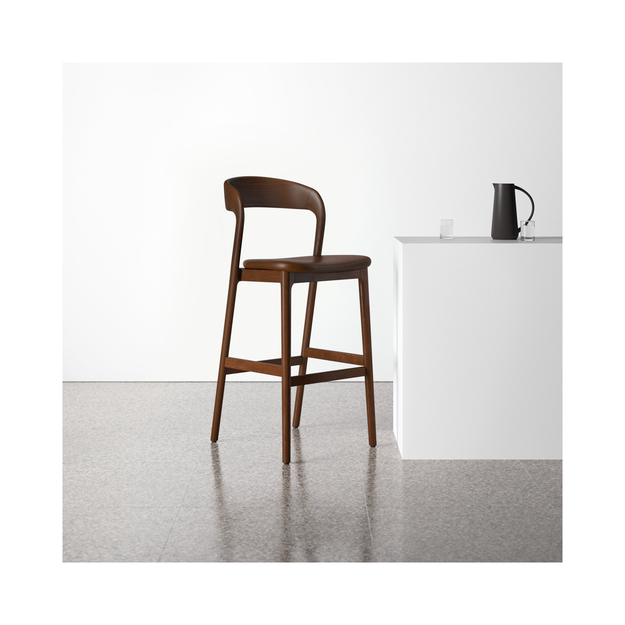 Kayla Leather Bar & Counter Stool, Umber Ash, Bar Stool (30" Seat Height)