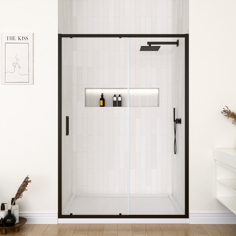 Mortix Easyinstall 60 In. W X 74 In. H Single Sliding Semi - Frameless Shower Door With Soft - Close, Clear 6Mm(1/4" ) Glass 