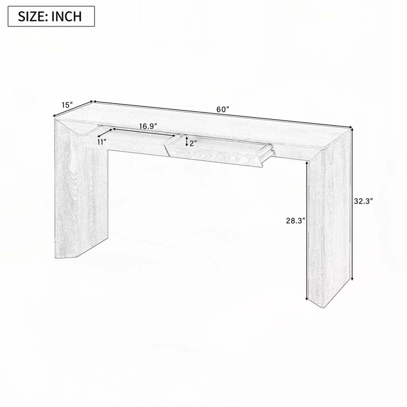 Rectangular Top Console Table with 2 Concealed Drawers, Thickened Legs, Black