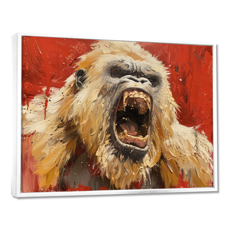 Beige rouge frénésie Bigfoot - impression d'art mural Bigfoot, Toile encadrée flottée blanche, H 16 po x l 32 po x P 1 po