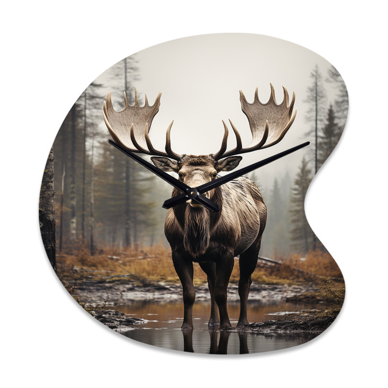Horloge murale brune en forme d'orignal - Sable monochrome orignal, Grand