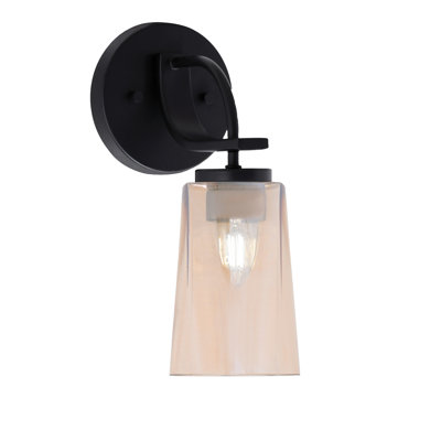 Waldes Wall Sconce, Matte Black Finish, 4.5" W x 6.5" H Amber Gradient Glass