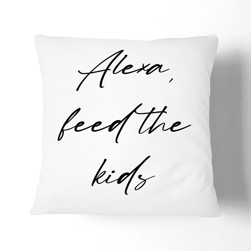 Alexa Feed the Kids Typography Scatter Cushion, 40cm H x 40cm W x 15cm D, Black