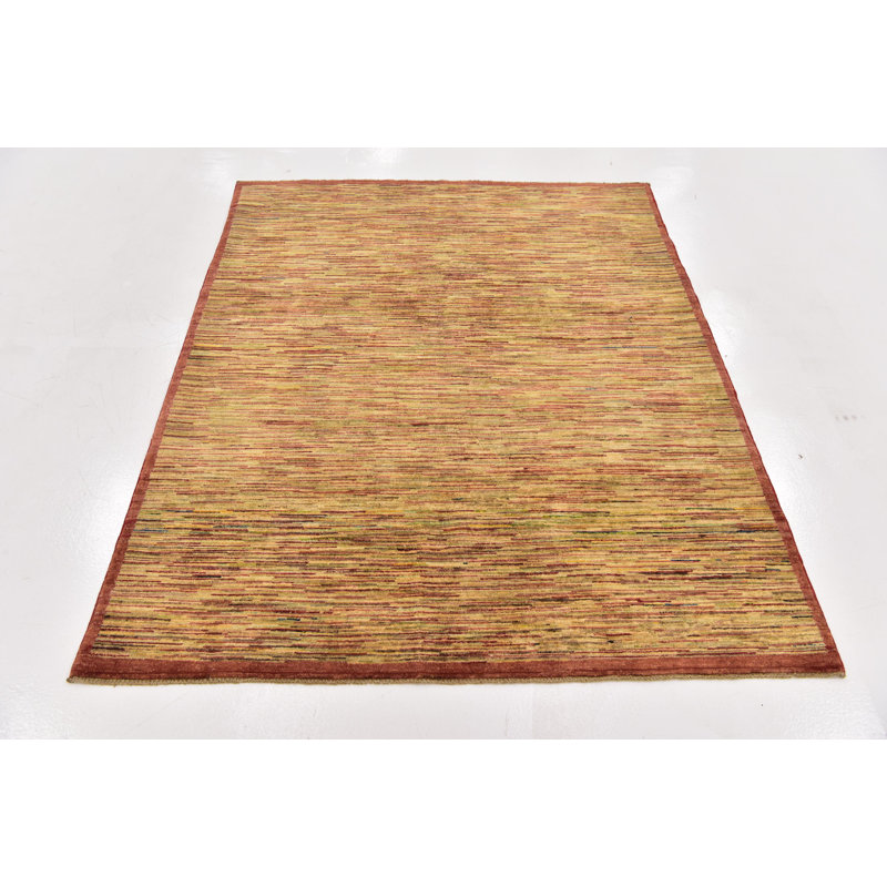 Tapis de zone en laine beige/rouge 5 pi x 6 pi 3 po one-of-kind noué la Nash