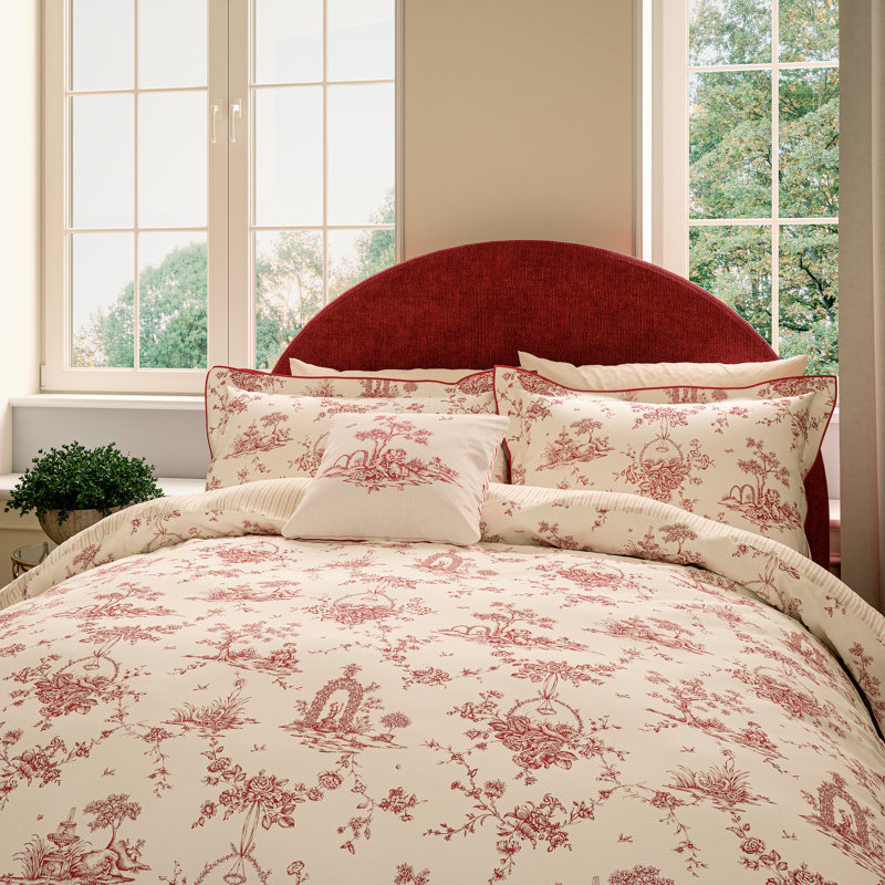 Chinese Magpie Cotton Toile Duvet Cover Set, Pink, Super King Duvet Cover + 2 Pillowcases