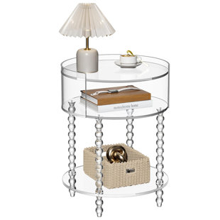 Modern Acrylic Round Side Table, End Table For Living Room, Nightstand For Bedroom, Lobby And Office, Easy Assembly