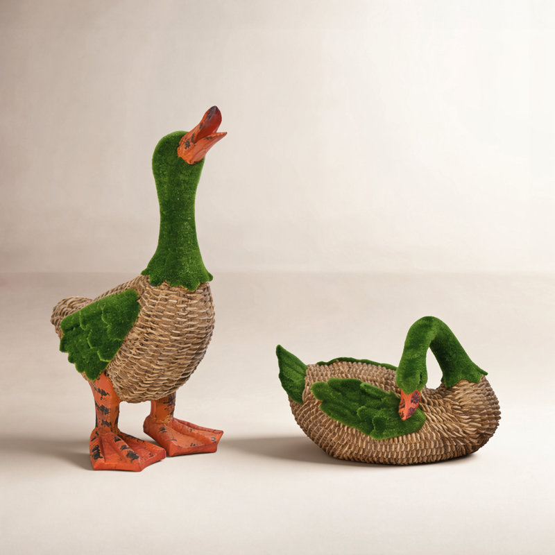 Ensemble de 2 cannes de mousse et de rotin de Pâques - Figurine de canard printanier fantaisiste pour la maison, la table ou le jardin - Mignonnes décorations des Fêtes de Pâques