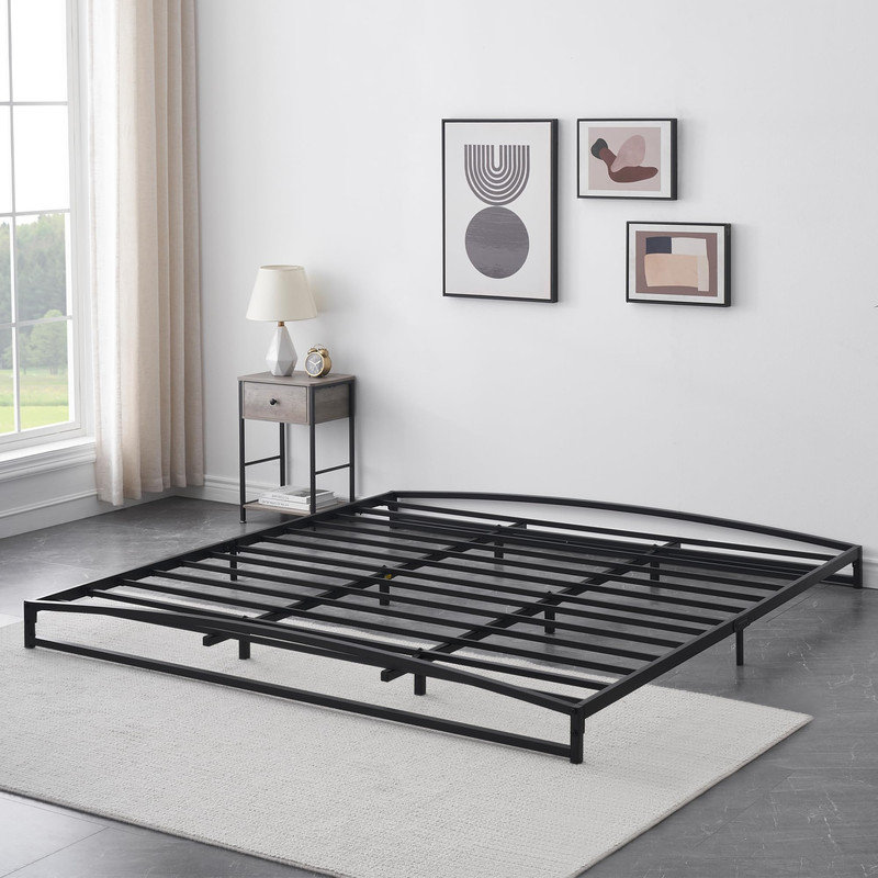 Low Profile 6 Inch Metal King Bed Frame with Steel Slats, No Box Spring Needed, Heavy Duty Support