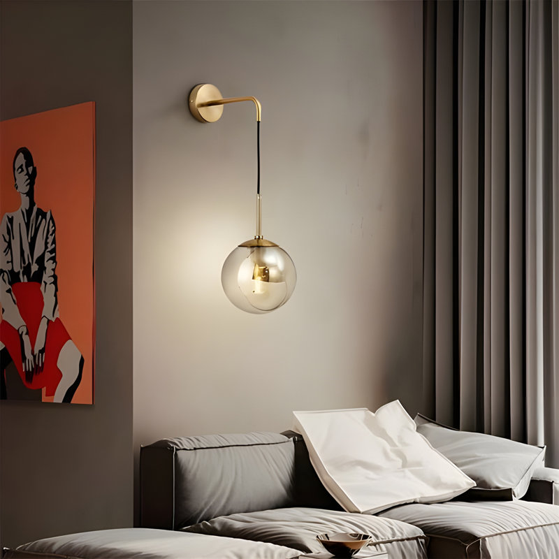 Modern Wall Sconce with Vintage Design - Clear Glass Globe and Retro Light Shade, 20cm H x 20cm W x 20cm D, Matte Black