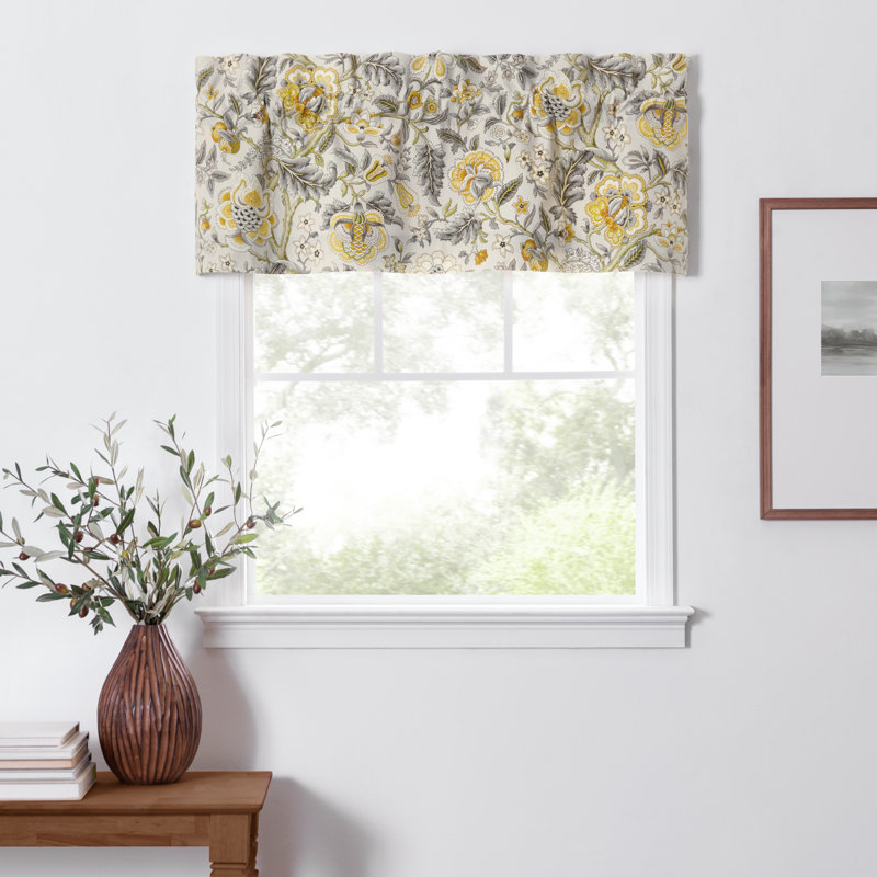 Floral Yellow and Gray Cotton Blend Rod Pocket Valance