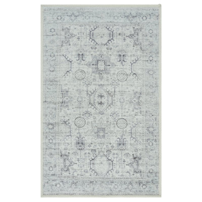 GLN Rugs Stain Resistant Machine Washable Area Rug-Vintage Persian Boho Distressed Aesthetic-Non-Slip Backing-Indoor Floor Home Decor for Bedroom Kitchen Living & Dining Room, Cream/Gray