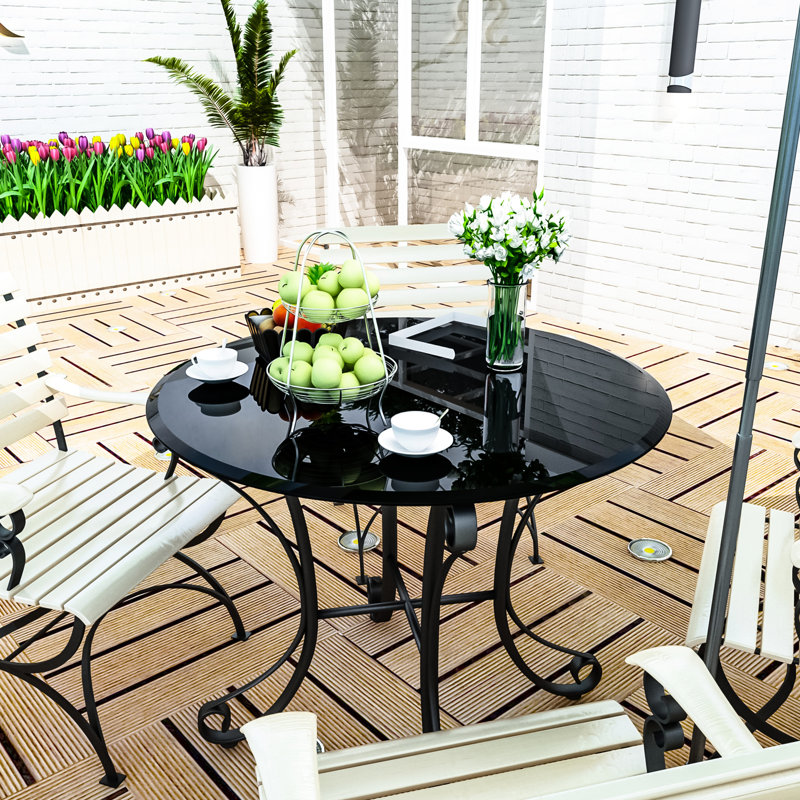 Plateau de table rond en verre trempé de 36 po, verre noir, bord biseauté épais de 1/2 po