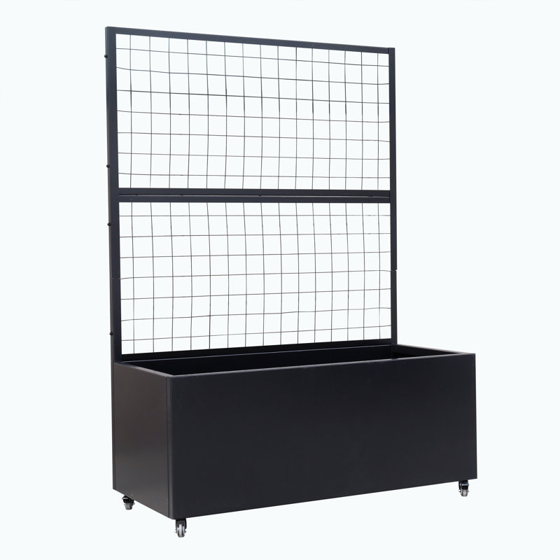 46" x 66" x 21" Trellis Corten Steel Trough Planter with Casters – Modern Indoor/Outdoor Planter Box with Trellis, Black