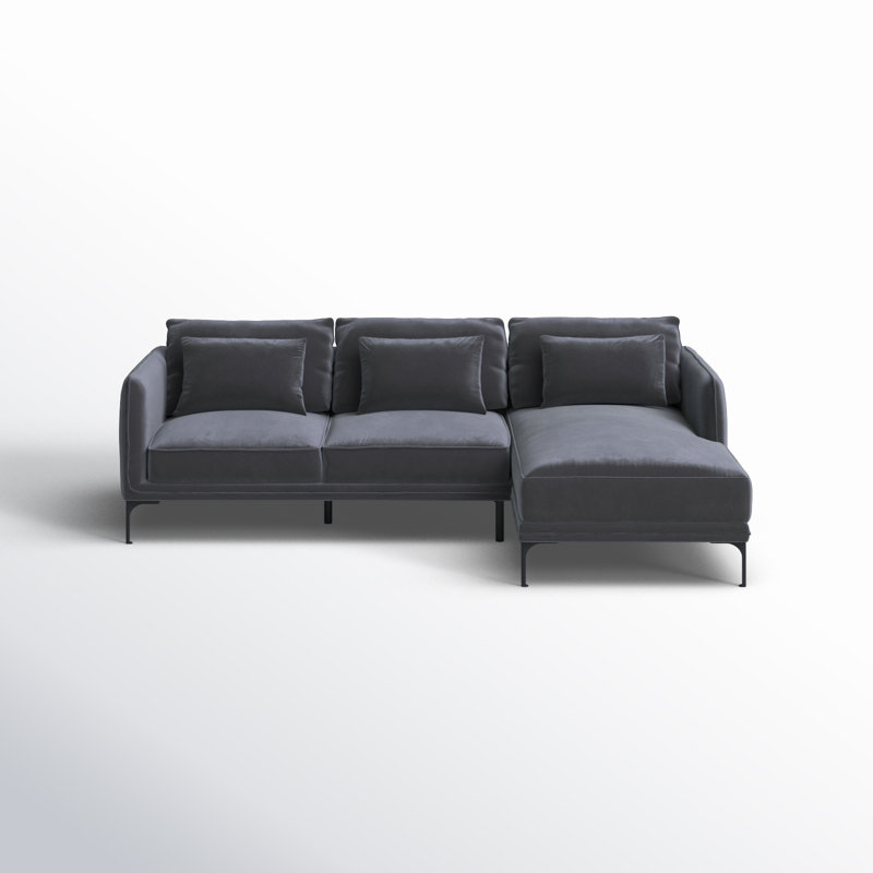 Rae 2-Piece Upholstered Sectional with Chaise, Gray Velvet, Right Hand Facing