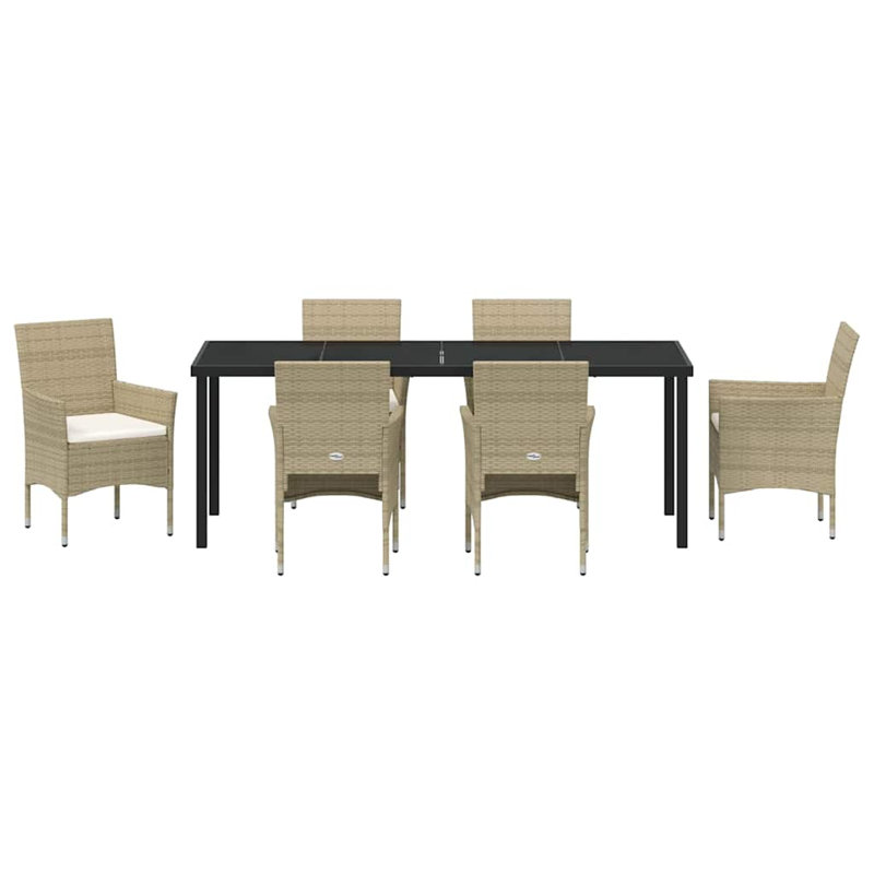  Ensemble de salle à manger de jardin avec coussin 7 pièces en rotin de polyester beige, 28.74" H x 78.74" W x 31.5" D, Beige