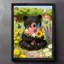Art mural rétro noir, petit ours mignon jouant avec des papillons, impressions encadrées de style rétro-1278088894