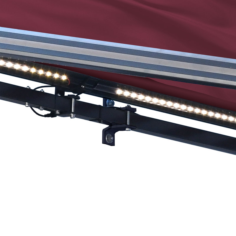 Semi-Cassette Patio Awning with LED Lights - Moroccan Collection , Charcoal Gray, 13' W x 10' D, Solid Color