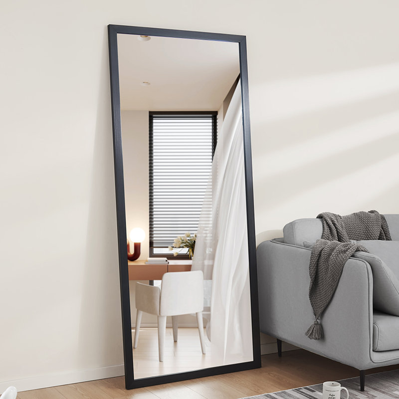 Miroir pleine grandeur à fixation murale noire ou verre incliné HD résistant aux éclats, Noir mat