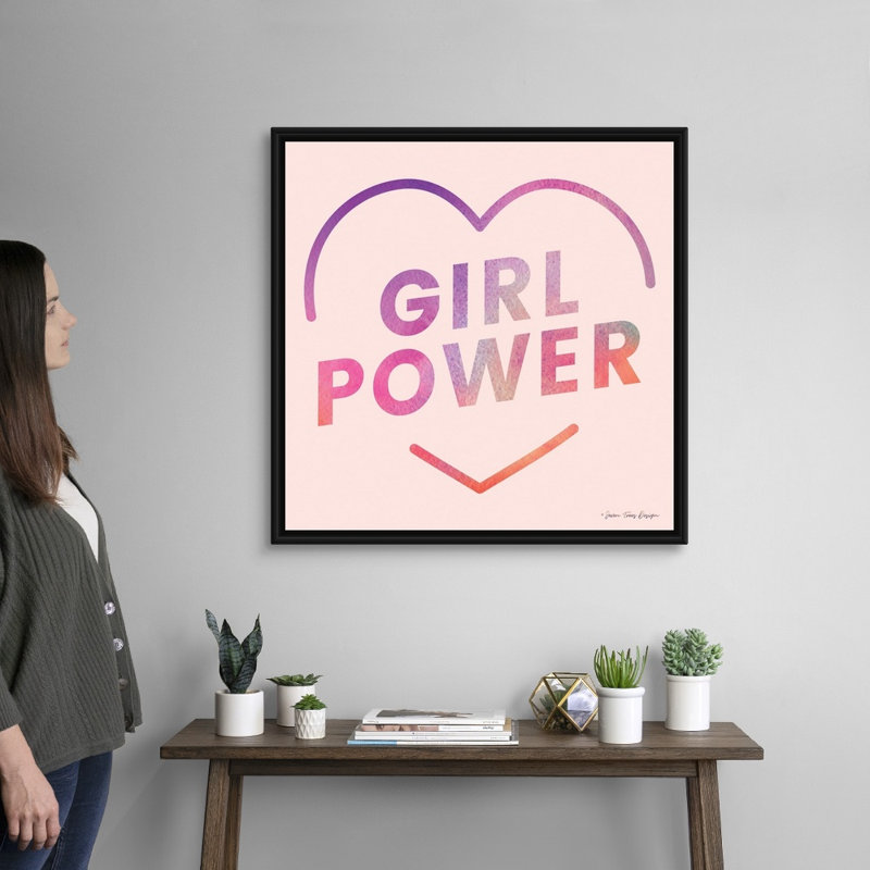 Art textuel sur toile, "Girl Power III" par Seven, Toile avec cadre noir, H 32 po x l 32 po x P 1,75 po