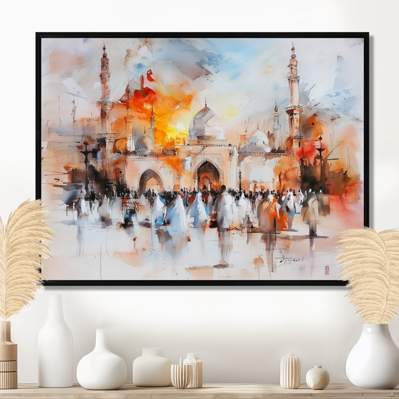 Décoration murale paysage «Prayer Time pendant le Ramadan Ier», H 12 po x l 20 po, Noir