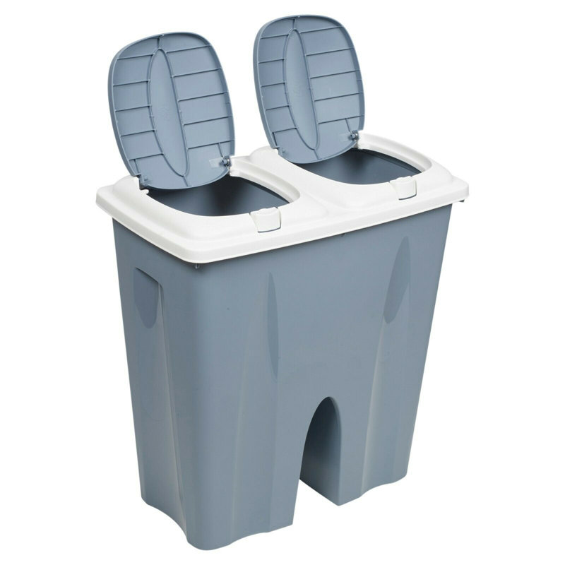 Annabesook Plastic Manual Lift Multi-Compartment Rubbish & Recycling Bin - 50L, Blue/White