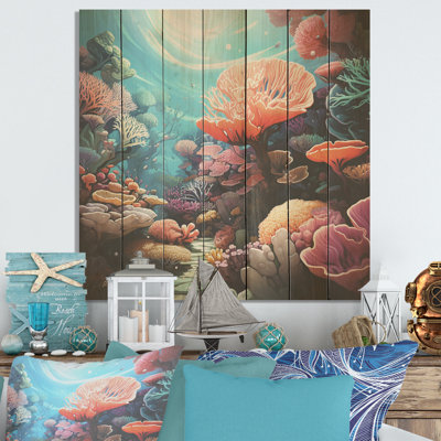 Multicolor Coral Reef Explorations II - Coral On Wood Print